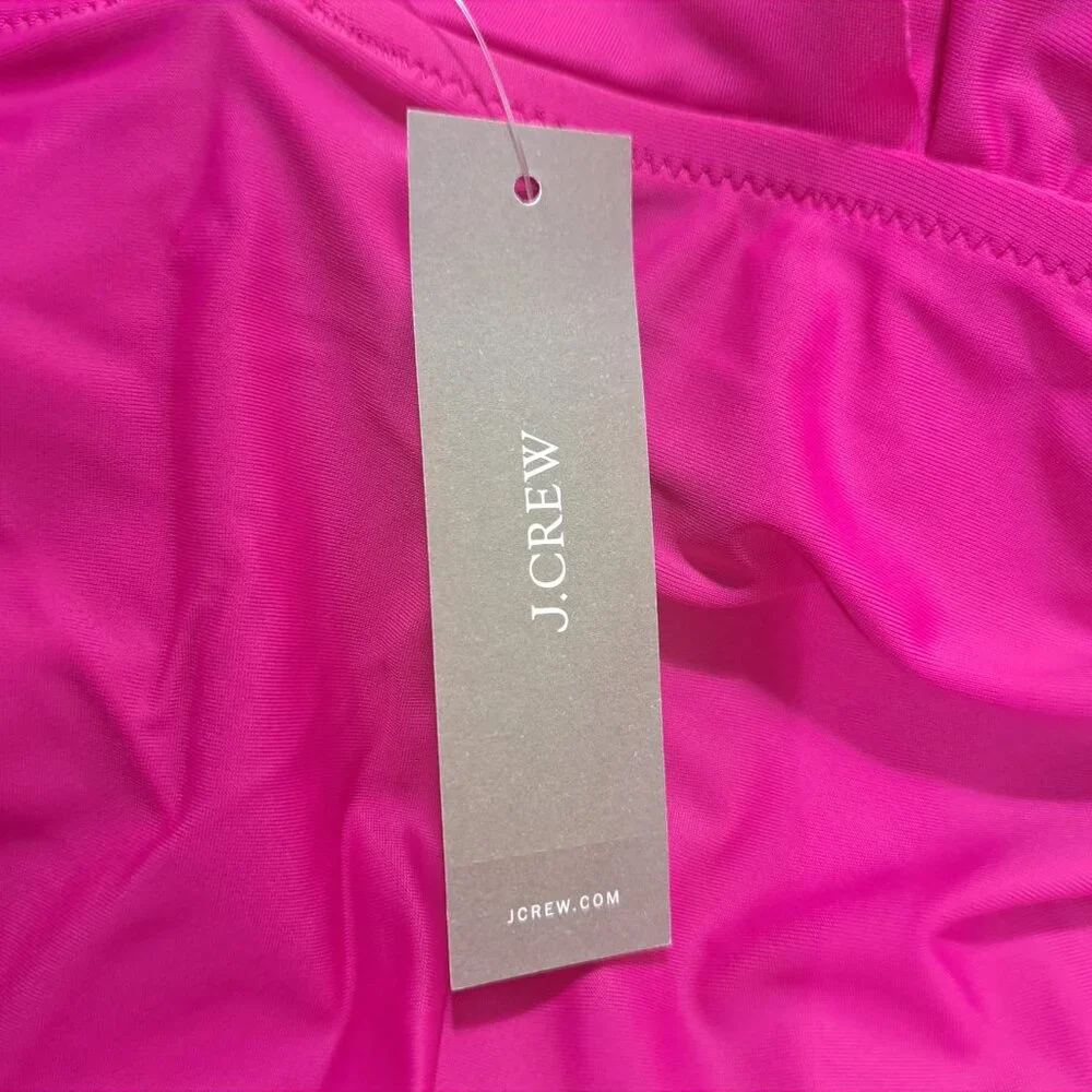 J. Crew One Piece Swimsuit SIze 12 Ruched V Neck Ruffled‎ Hot Pink Fuchsia New